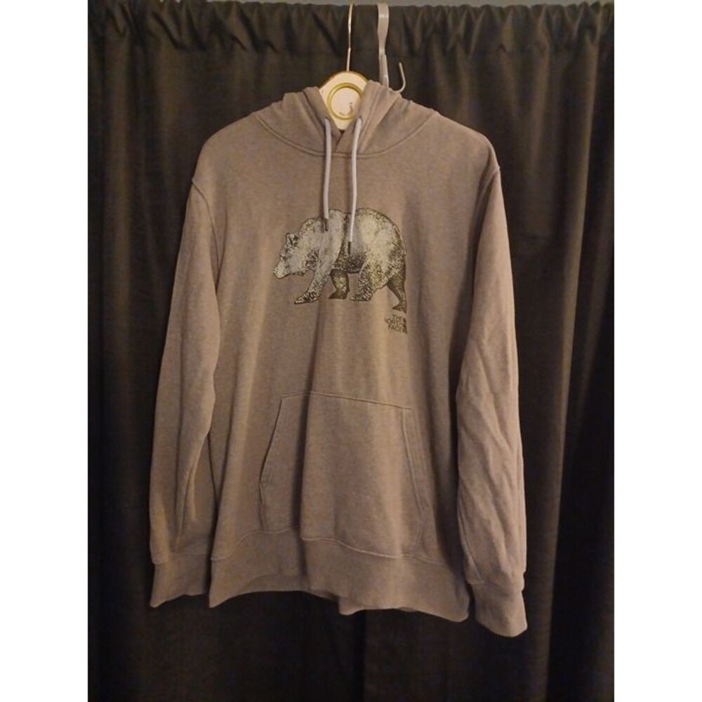 The North Face Bear Graphic Hoodie Mens XL Taupe Grey Pullover Sweatshirt